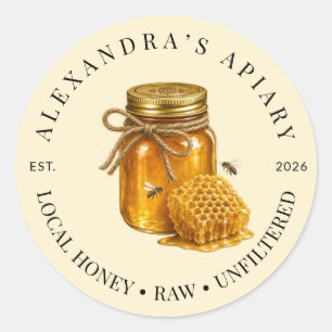 Sticker Rond Petit logo de pot de miel cru d'apiculture pour en