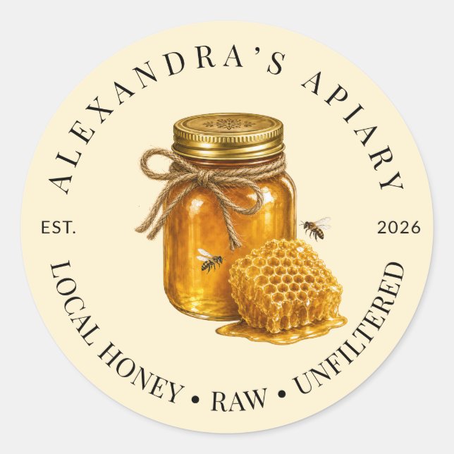 Sticker Rond Petit logo de pot de miel cru d'apiculture pour en (Devant)