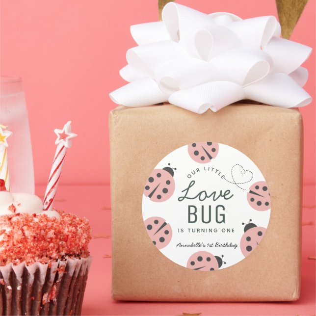 Sticker Rond Petit Love Bug Ladybug Rose Anniversaire (Fête)