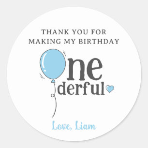 Sticker Rond Petit M. Onederful Birthday Balloon Merci