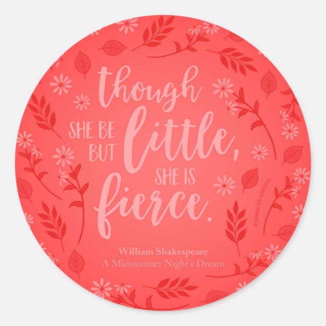 Sticker Rond Petit Mais Fierce William Shakespeare Rouge Floral (Devant)