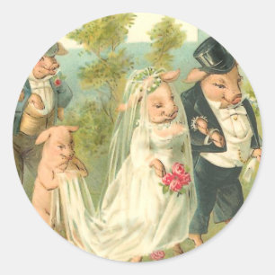 Sticker Rond Petit Mariage Piggy