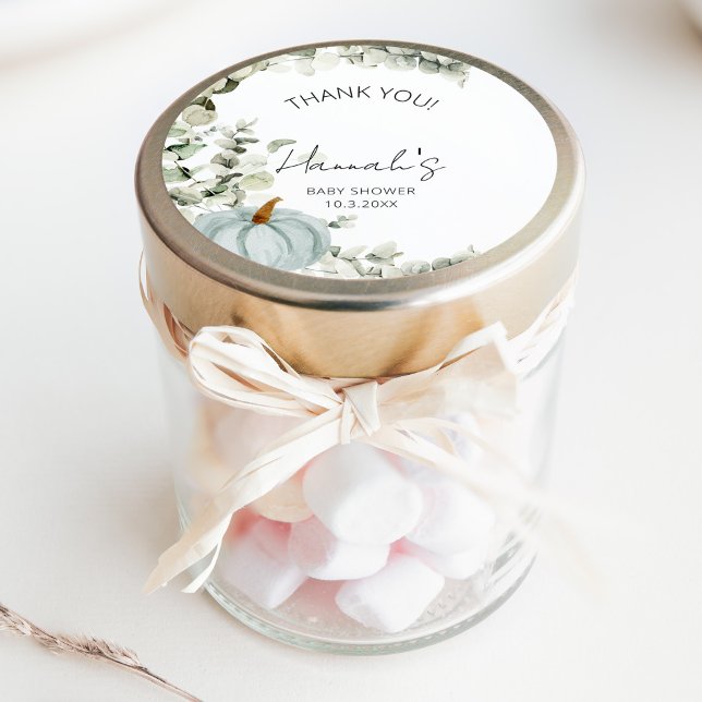 Sticker Rond Petit Merci Citrouille bleu Baby shower Favoriser (Créateur téléchargé)