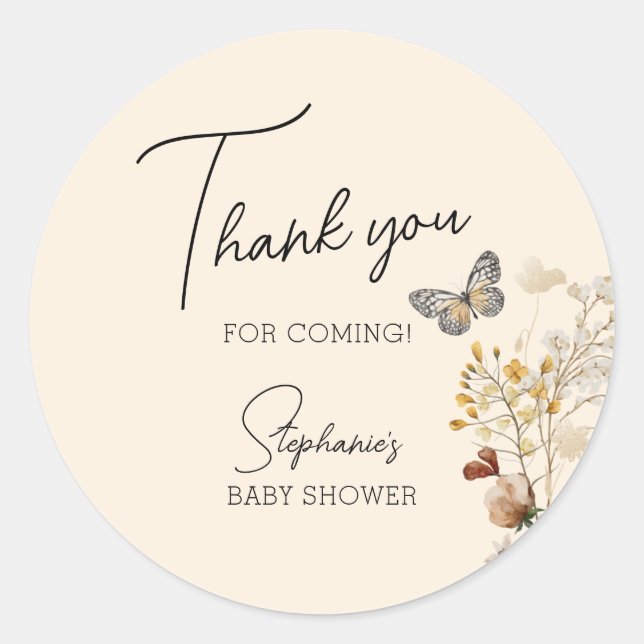 Sticker Rond Petit Merci de Baby shower Fleur sauvage (Devant)