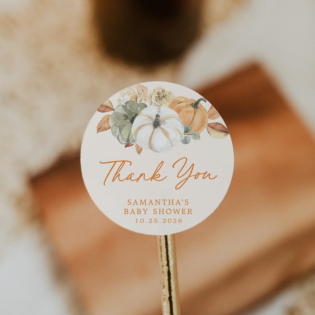 Sticker Rond Petit Merci de Baby shower Floral Citrouille Favor (Créateur téléchargé)