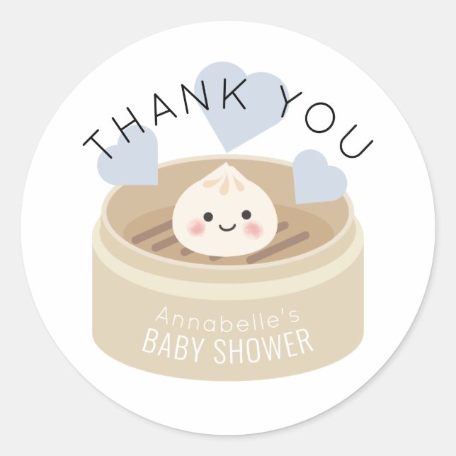 Sticker Rond Petit Merci en Baby shower bleu Dumpling (Devant)
