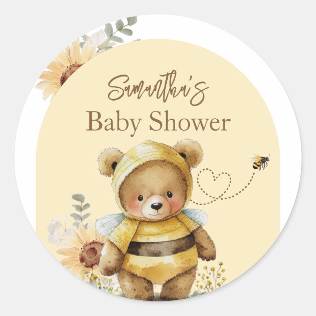 Sticker Rond Petit miel Baby shower de l'ours des abeilles (Devant)