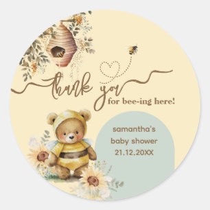 Sticker Rond Petit miel Baby shower d'ours Merci abeilles ici