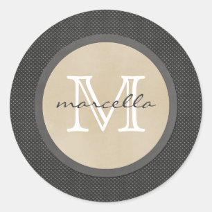 Sticker Rond Petit monogramme Pois noir