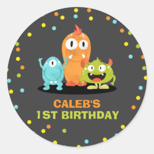Sticker Rond Petit Monstre Topper Enveloppe Sceau Garçon Annive