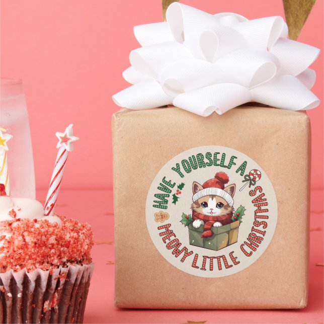 Sticker Rond Petit Noël Mignon Chat Orange Kawaii (Fête)