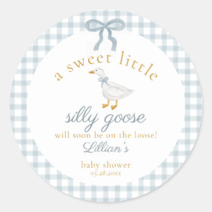 Sticker Rond Petit Oie Ridicule Arc-en-Ciel Baby Shower Bleu Gi