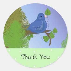 Sticker Rond Petit Oiseau Bleu Merci