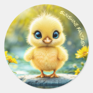 Sticker Rond Petit oiseau doux prés jaune fleurs