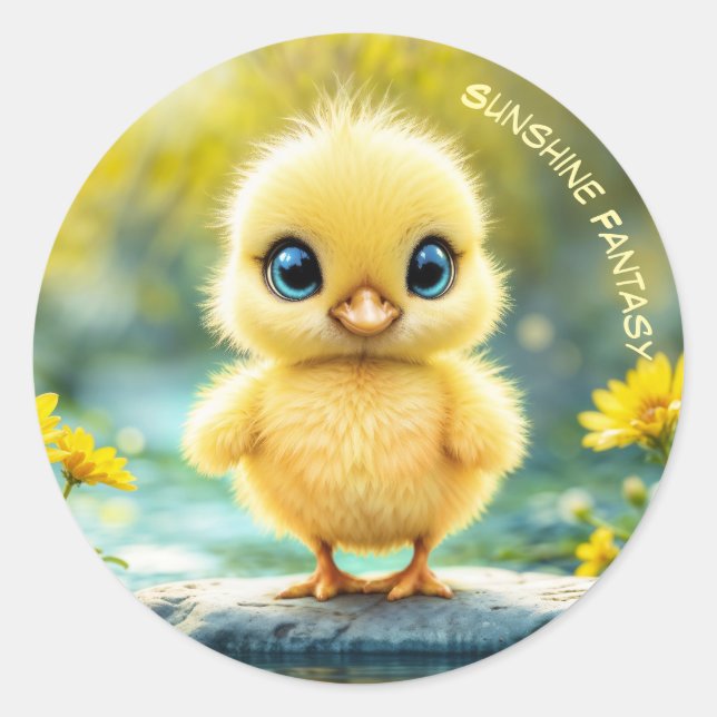 Sticker Rond Petit oiseau doux prés jaune fleurs (Devant)