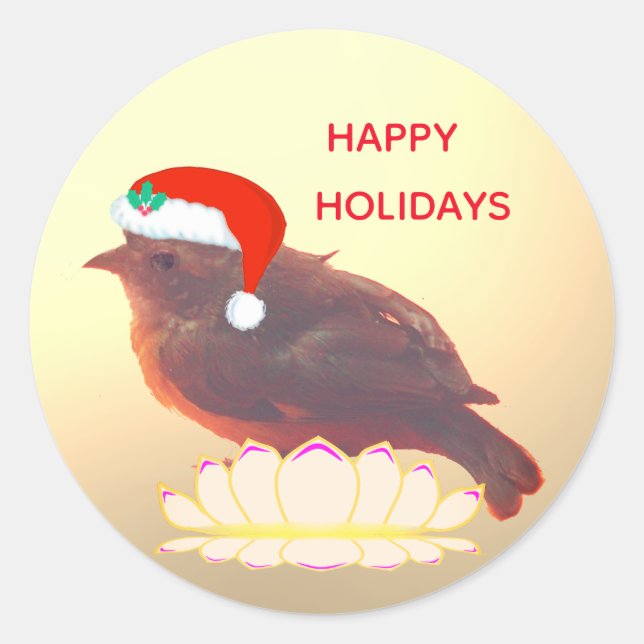 Sticker Rond Petit oiseau mignon de Noël (Devant)