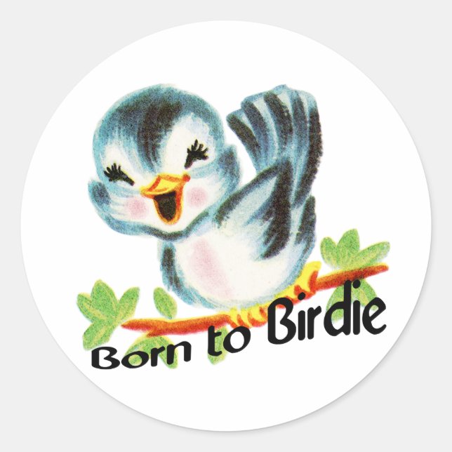 Sticker Rond Petit Oiseau rétro mignon Né à Birdie Golfers Cade (Devant)