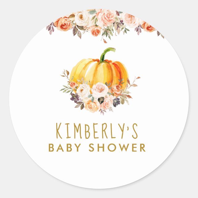 Sticker Rond Petit or citrouille et baby shower floral (Devant)