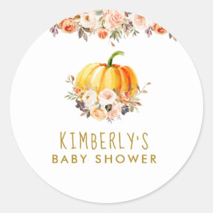 Sticker Rond Petit or citrouille et baby shower floral