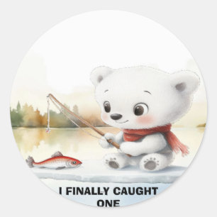 Sticker Rond Petit Ours A Finalement Atterré Un Poisson