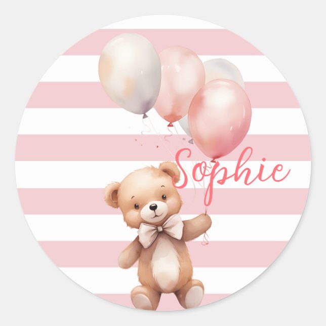 Sticker Rond Petit ours mignon en rose (Devant)