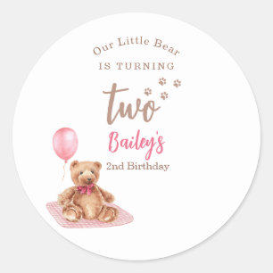 Sticker Rond Petit Ours Rose Anniversaire Tout Âge