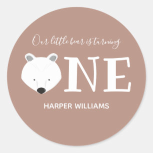 Sticker Rond Petit Ours Turner un animal mignon premier anniver