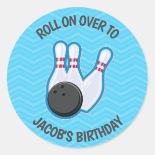 Sticker Rond Petit pain de partie de bowling d'anniversaire