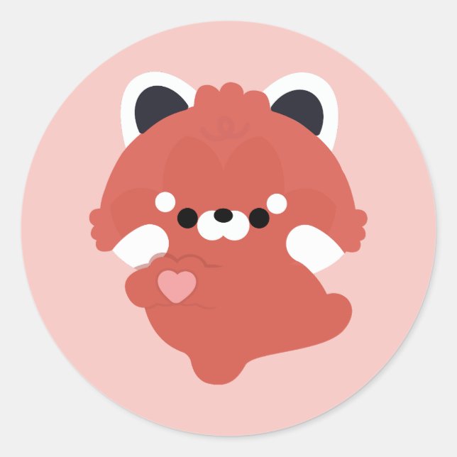 Sticker Rond Petit Panda Roux Amour (Devant)