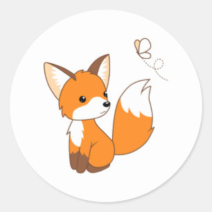 Sticker Rond Petit papillon de observation mignon de Fox