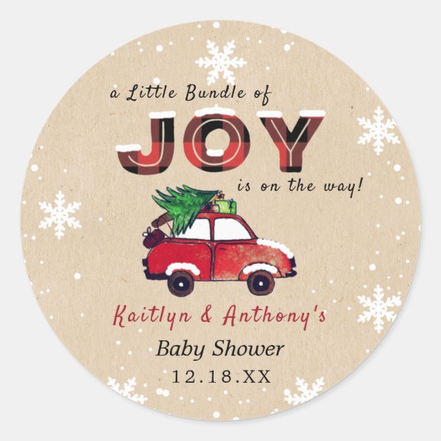 Sticker Rond Petit paquet de joie | Baby shower de Noël (Devant)