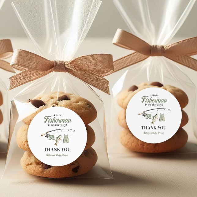 Sticker Rond Petit Pêcheur Clothesline Baby shower de pêche (Créateur téléchargé)