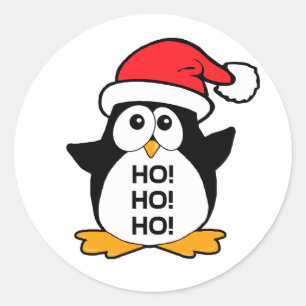 Sticker Rond Petit Penguin de Noël Ho Ho Ho