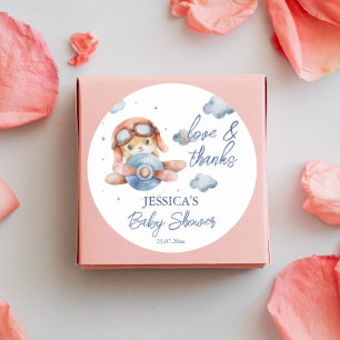 Sticker Rond Petit petit baby shower d'avion pilote