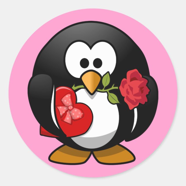 Sticker Rond Petit pingouin de Saint-Valentin mignon (Devant)