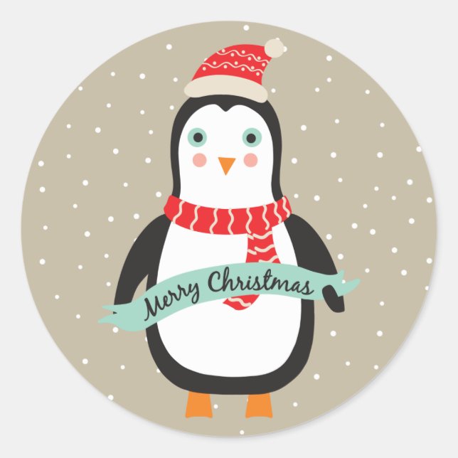 Sticker Rond Petit pingouin mignon "Joyeux Noël " de Noël (Devant)
