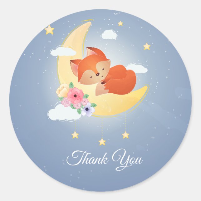 Sticker Rond Petit renard mignon sur la lune (Devant)