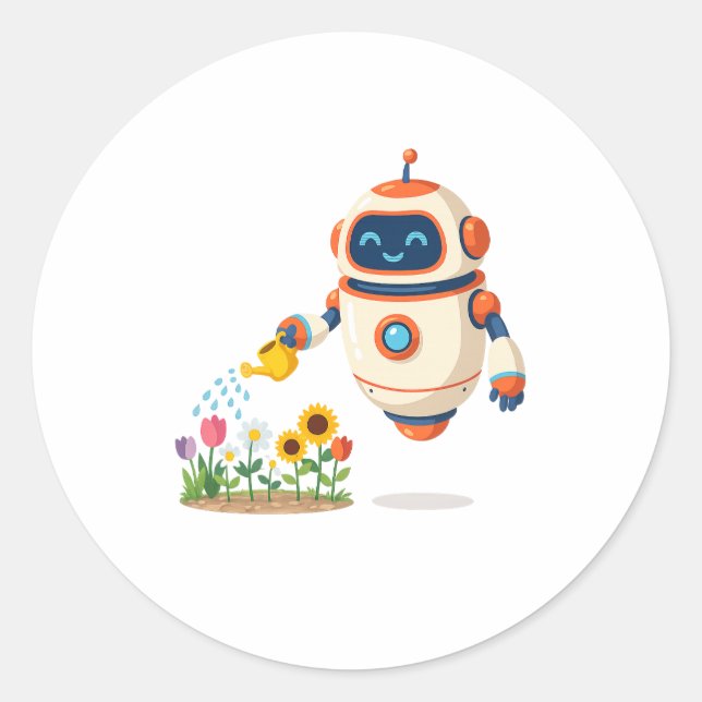 Sticker Rond Petit robot jardinier (Devant)