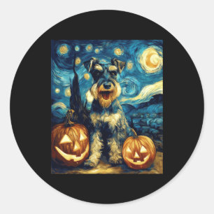 Sticker Rond Petit Schnauzer Chien Halloween Jack O Lant