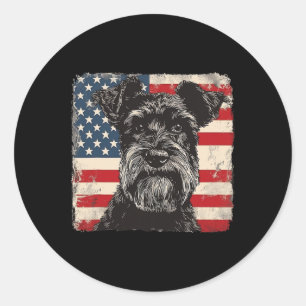 Sticker Rond Petit Schnauzer Chien Patriotique 4 juillet Cadeau