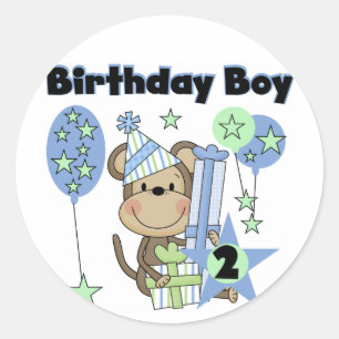 Sticker Rond Petit Singe Avec Cadeaux T-shirts 2e Anniversaire