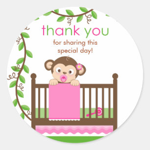 Sticker Rond Petit singe dans un chevalet de Merci de fille de