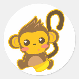 Sticker Rond Petit Singe mignon