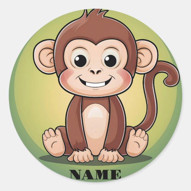 Sticker Rond Petit singe mignon avec grand sourire arrière - pl (Devant)