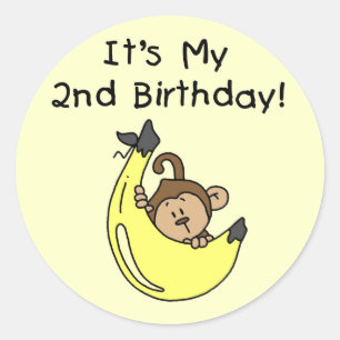 Sticker Rond Petit singe sur Banana 2e anniversaire