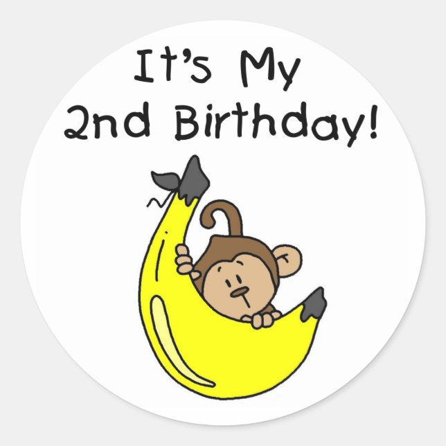 Sticker Rond Petit singe sur Banana 2e anniversaire (Devant)