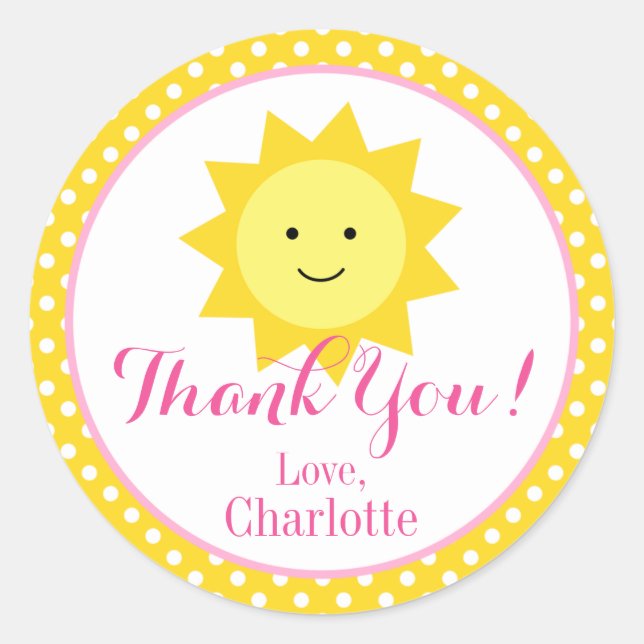 Sticker Rond Petit Soleil rose Jaune Anniversaire Petit Faveur (Devant)