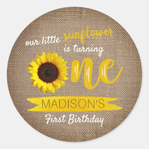 Sticker Rond Petit tournesol Rustique Burlap 1er anniversaire