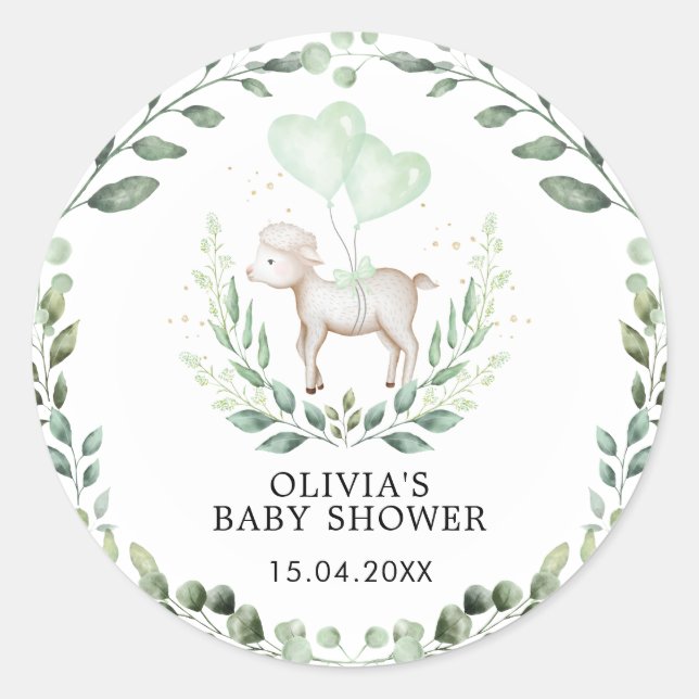 Sticker Rond Petite agneau Printemps vert bébé mouton Douche (Devant)