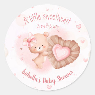 Sticker Rond Petite amoureuse Baby shower de fille de coeur ros